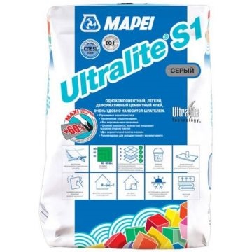 Клей для плитки и камня MAPEI ULTRALITE S1 серый (15кг) 2428515